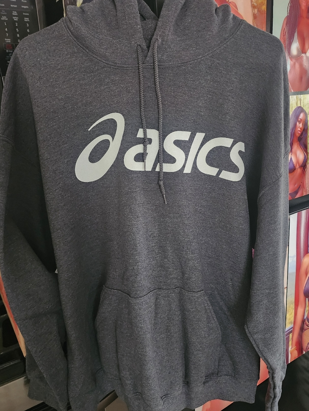 Asics Dark Charcoal Gray Pullover Hoodie with White Logo